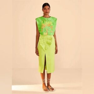 NWT Farm Rio Mia Linen 3D Leaf Midi Skirt XS